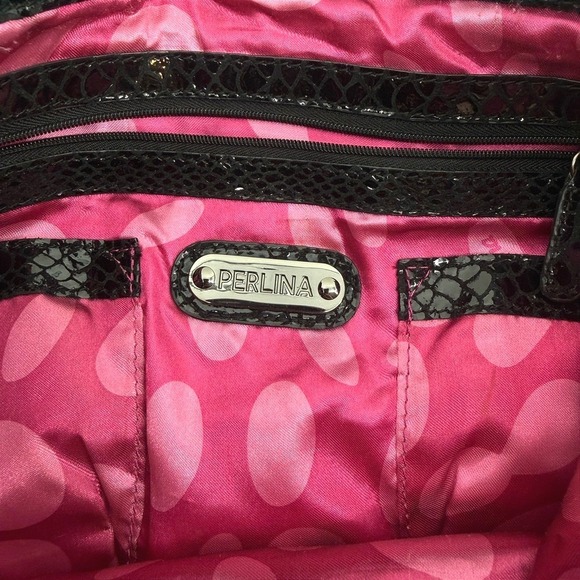 Perlina New York Black Faux Snakeskin Embossed Hobo Shoulder Bag Y2K - Picture 2 of 10